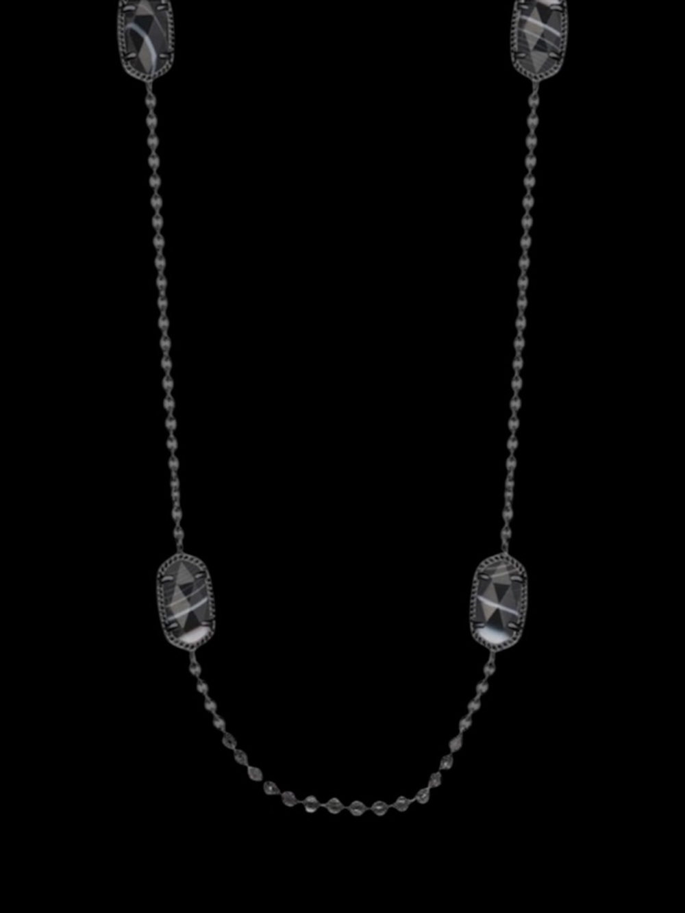 Kendra Scott Kellie Gunmetal Long Necklace In Black Banded Agate